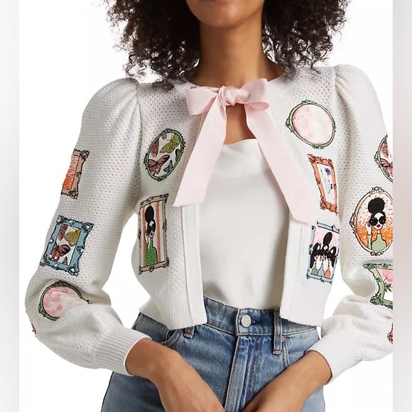 Alice + Olivia Sweaters - Alice + Olivia Kitty Stace Face Frame Wool Blend Cardigan
